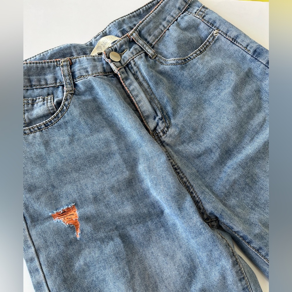 Amazing Moult Distressed Baggy Blue Jeans with Orange Accents - Picture 3 of 7